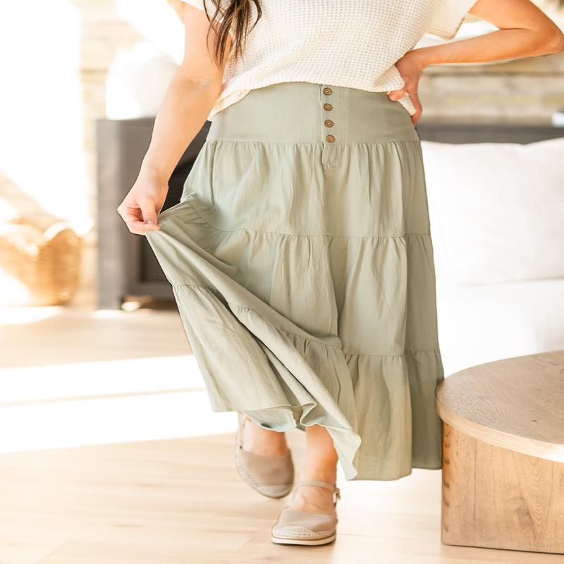 Tiered Button Up Olive Maxi Skirt - FINAL SALE