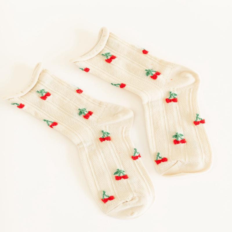 Vintage Cherry Mid Crew Socks