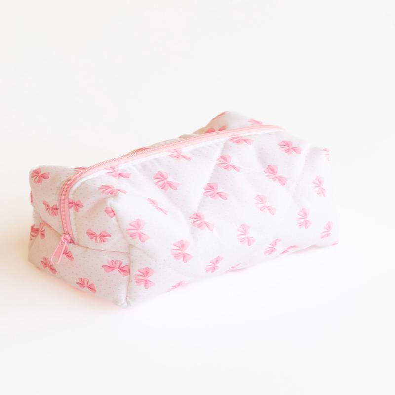 Bow Knot Quilted Zipper Makeup Bag - FINAL SALE