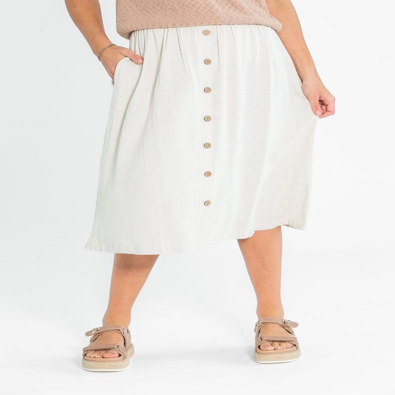 Button Down Linen Blend Midi Skirt - FINAL SALE
