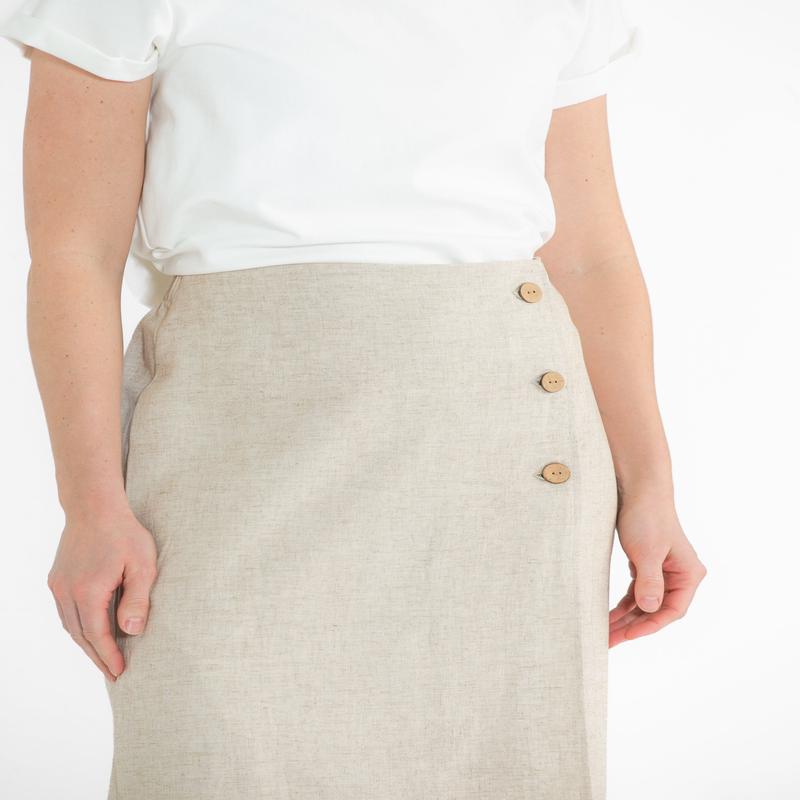 Cleo Linen Blend Button Midi Skirt