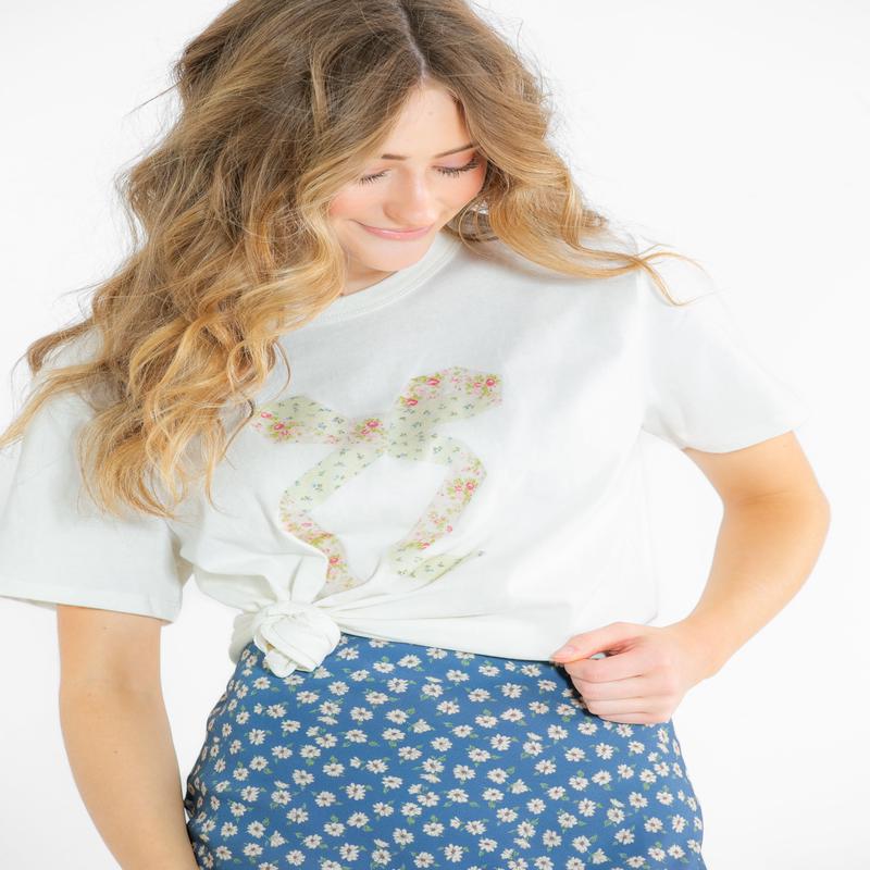 Cottage Bow Floral Graphic Tee - FINAL SALE