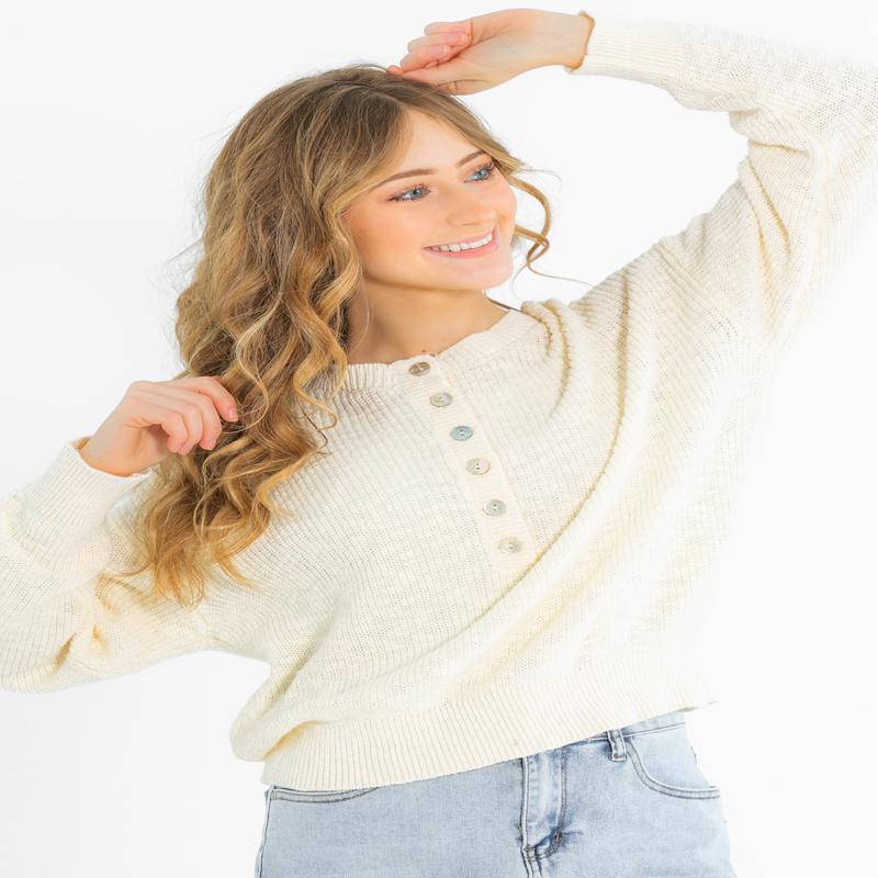 Cotton Quarter Button Knit Sweater - FINAL SALE
