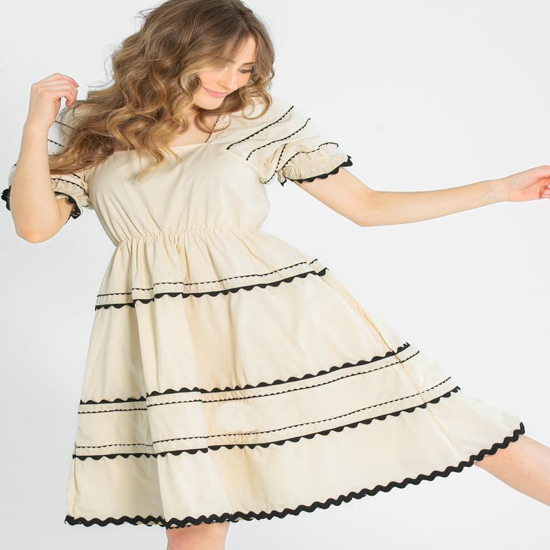 Damson Ric-Rac Ruffle Short Sleeve Midi Dress - FINAL SALE