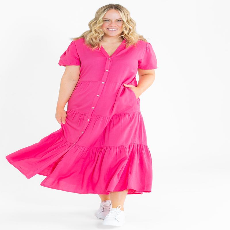 elan Pink Button Front Tiered Maxi Dress - FINAL SALE