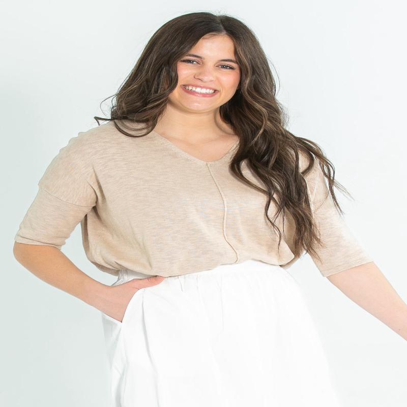 Eliza Drop Shoulder Cotton Slub V-neck Tee - FINAL SALE