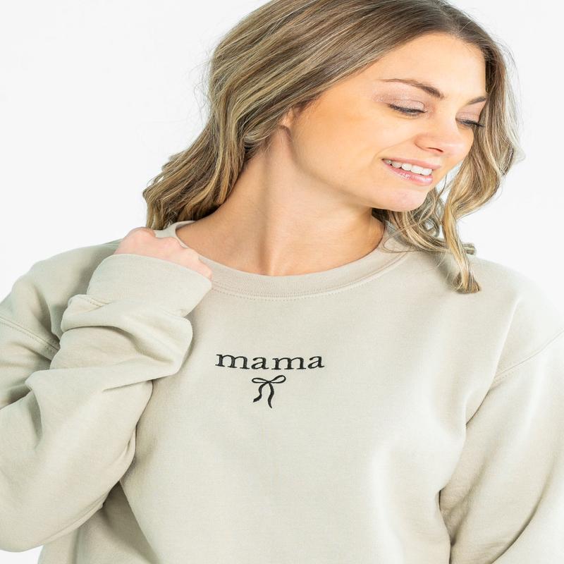 Embroidered Mama Crewneck Coquette Bow Sweatshirt - FINAL SALE