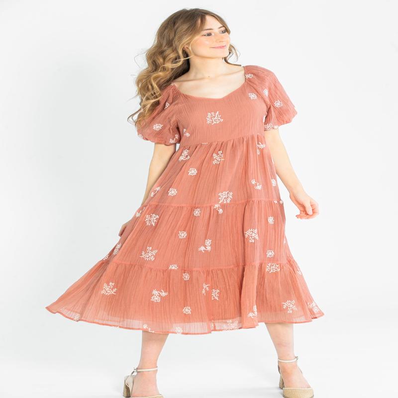 Embroidered Sweetheart Neck Tiered Dress - FINAL SALE