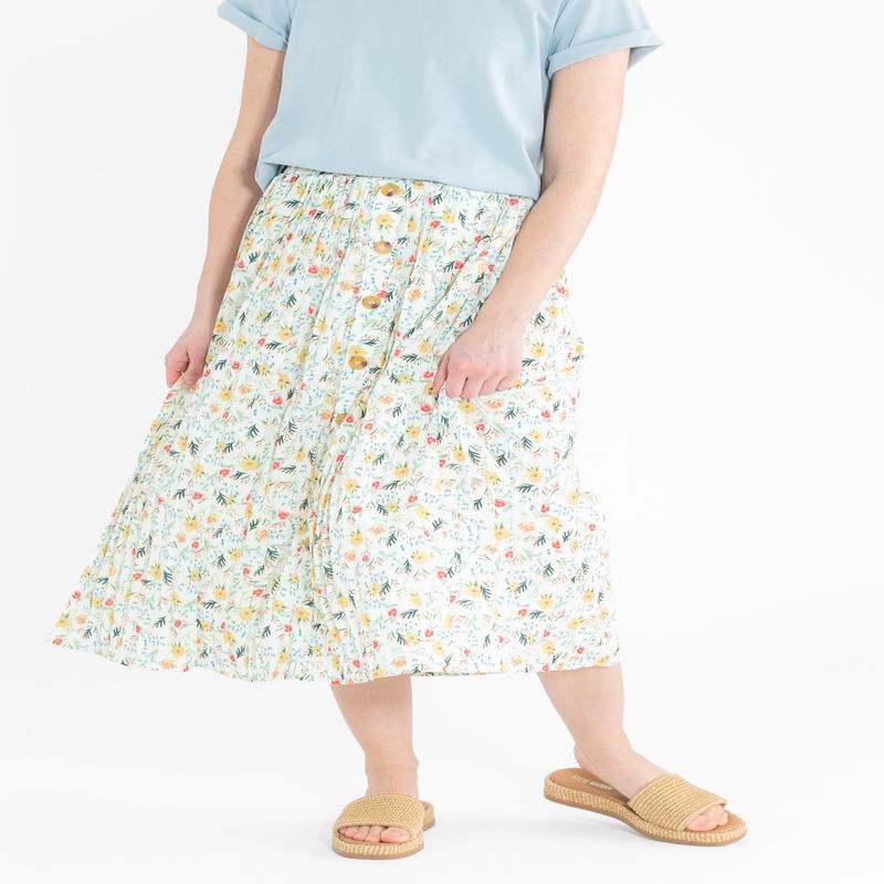 Floral Print Pleated Button Front Midi Skirt - FINAL SALE