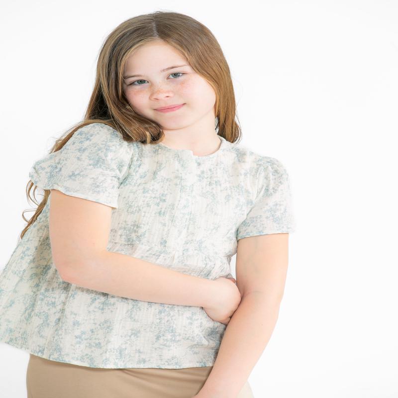 Girl's Cloud Print Gauze Peplum Top - FINAL SALE