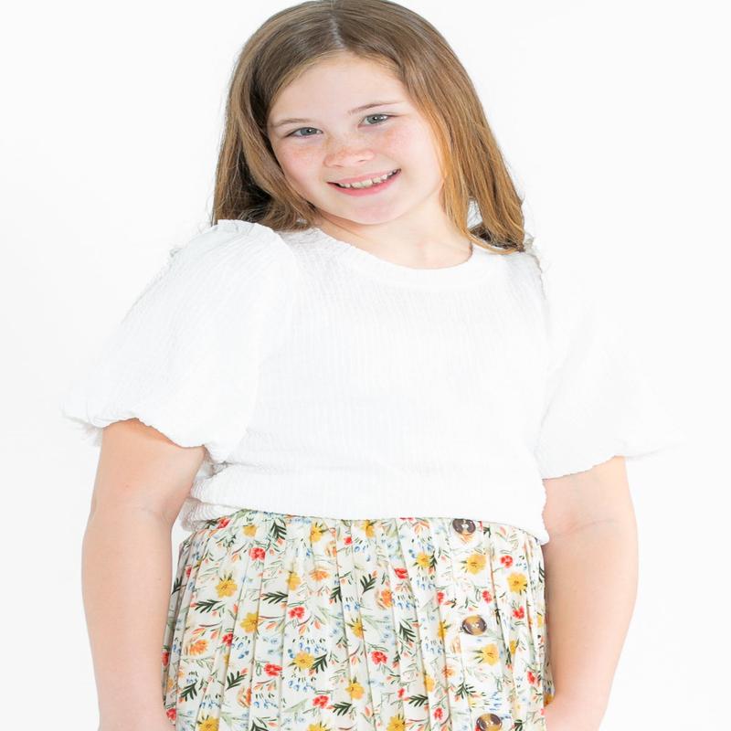 Girl's Crinkled Puff Sleeve Knit Top - FINAL SALE