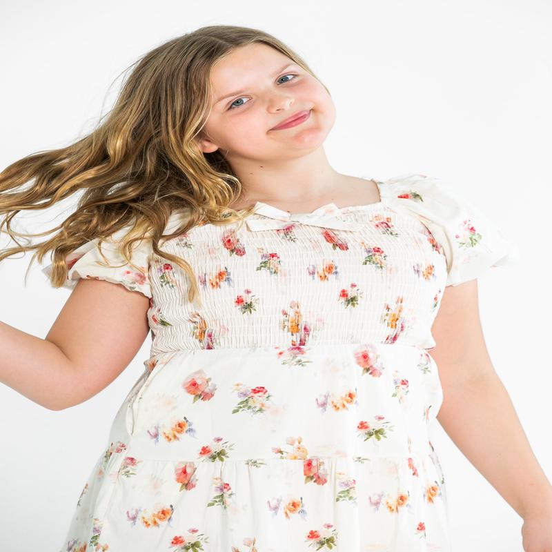 Girl's Textured Knit Puff Sleeve Dress - FINAL SALE