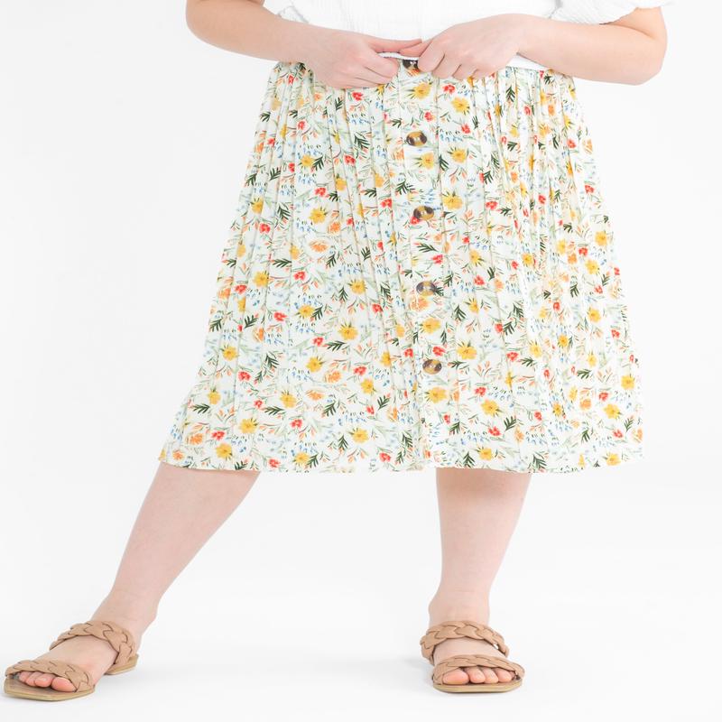 Girls Floral Print Pleated Midi Skirt - FINAL SALE
