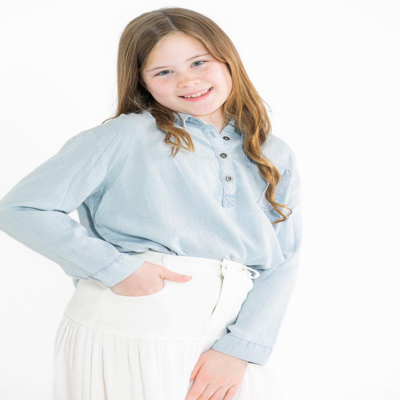 Girls Long Sleeve Chest Pocket Tencel Polo Shirt - FINAL SALE