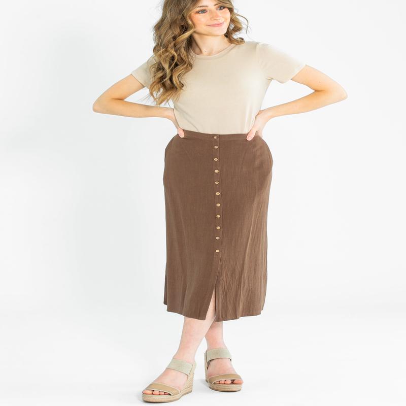 Jolene Linen Blend Button Up Midi Skirt - FINAL SALE
