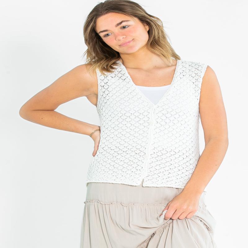 Lightweight Knit Button Up Sleeveless Top - FINAL SALE