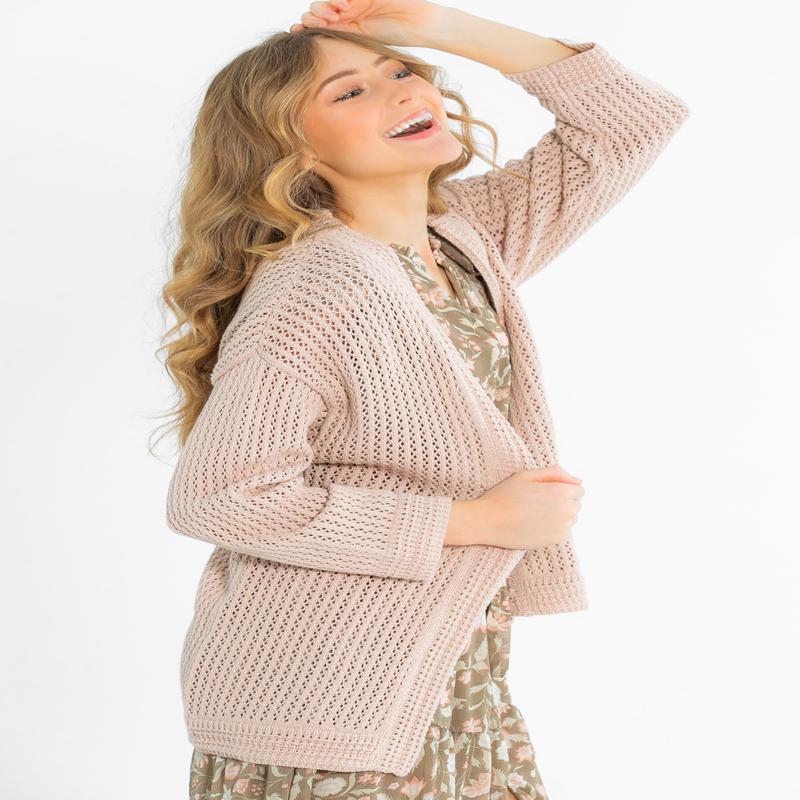 Mindy Textured Knit 3/4 Sleeve Open Cardigan - FINAL SALE