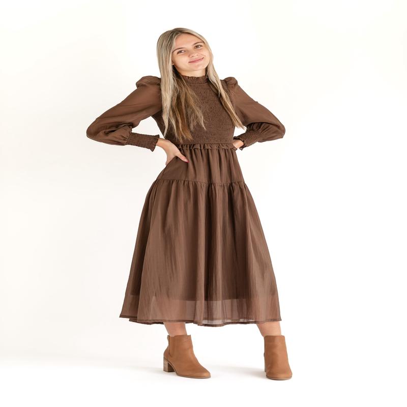 Mockneck Smocked Long Sleeve Dress - FINAL SALE