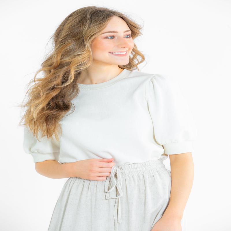 Odette Puff Sleeve Round Neck Top - FINAL SALE