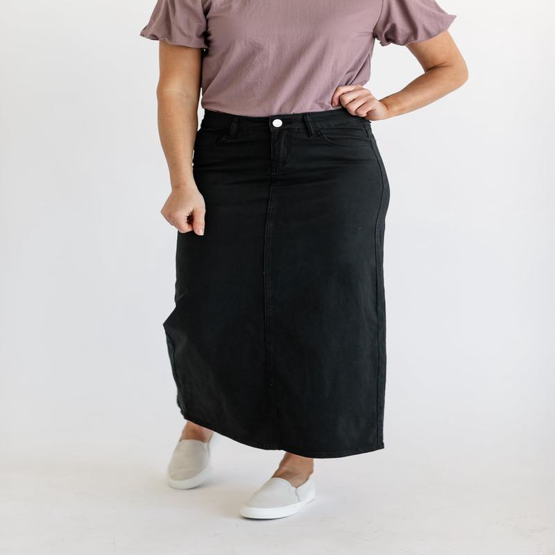 Stella Jet Black Denim Maxi Skirt - FINAL SALE