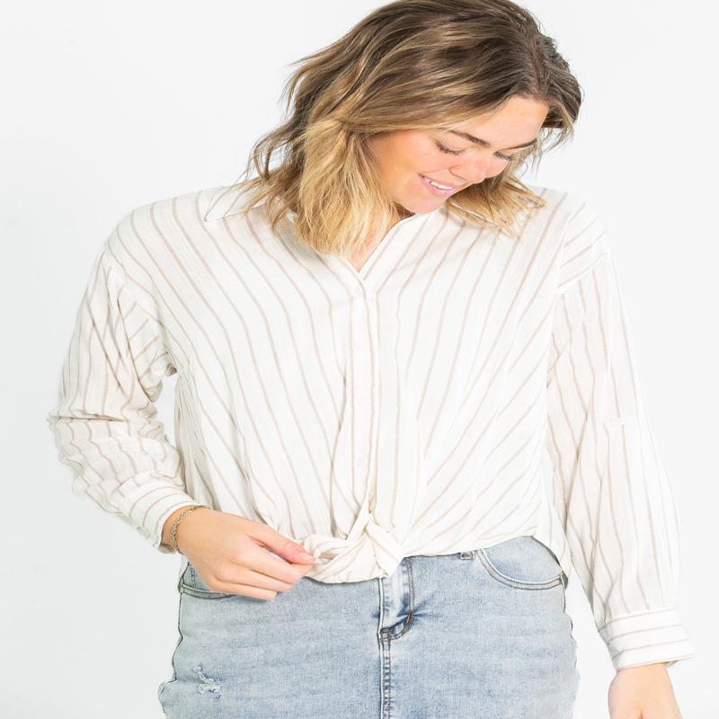 Striped Long Sleeve Button Up Twist Hem Top - FINAL SALE