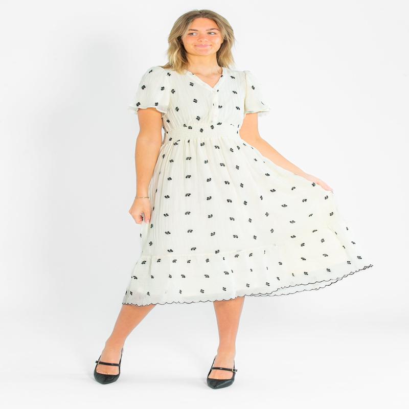 V-neck Printed Embroidered Midi Dress - FINAL SALE