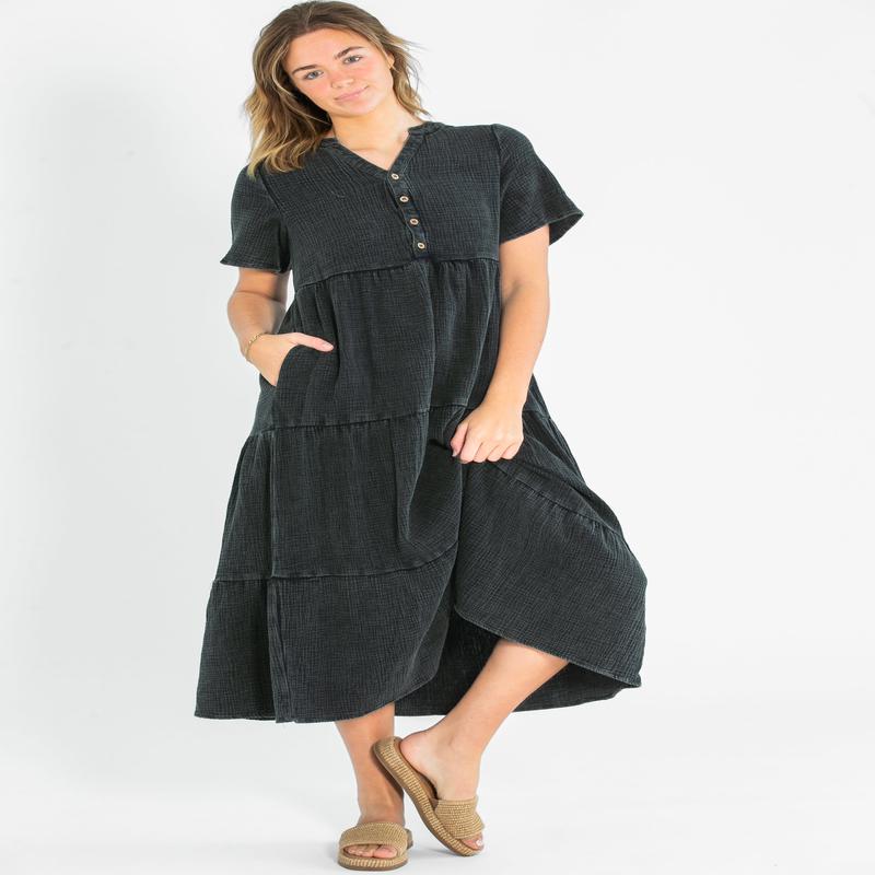 Washed Cotton Tiered Maxi Dress