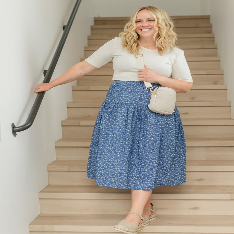 Aria A-line Blue Floral Midi Skirt - FINAL SALE