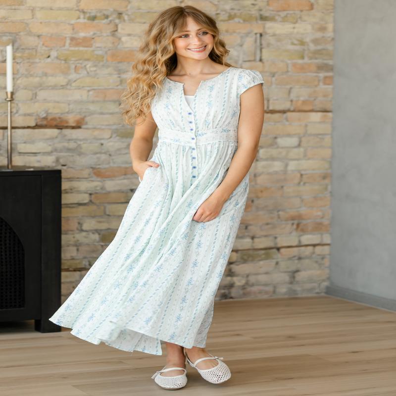 Cotton Floral Button Down Maxi Dress