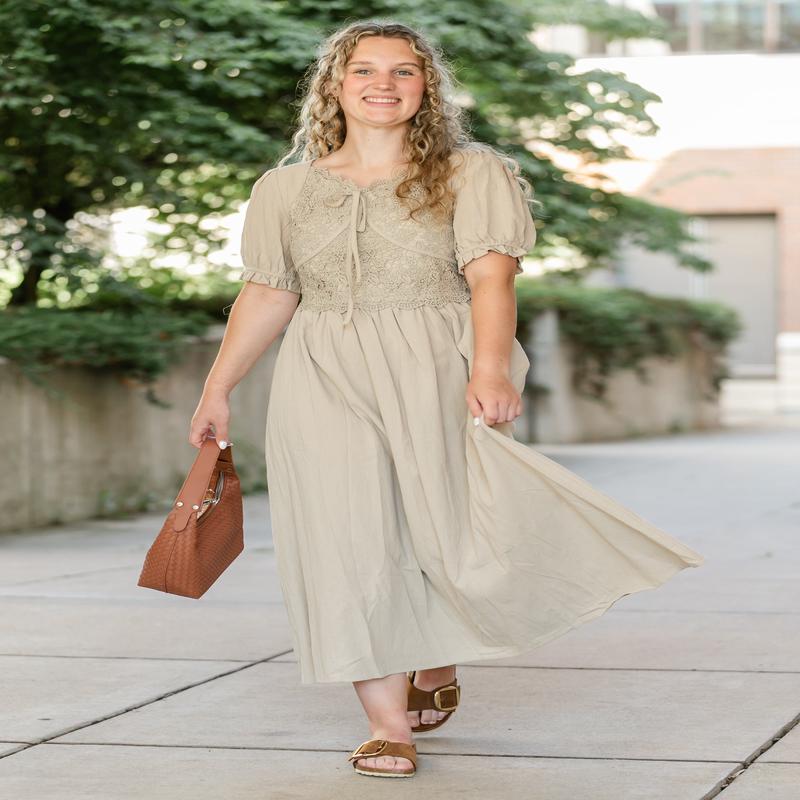 Crochet Lace Bodice Bow Detail Dress - FINAL SALE