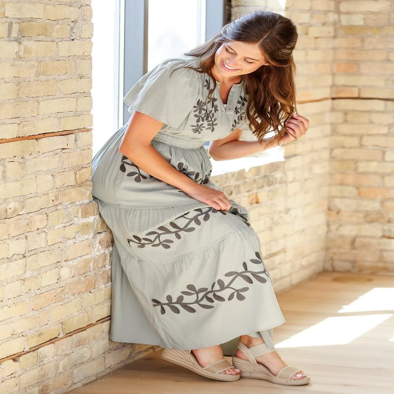 Embroidered Short Sleeve Maxi Dress - FINAL SALE