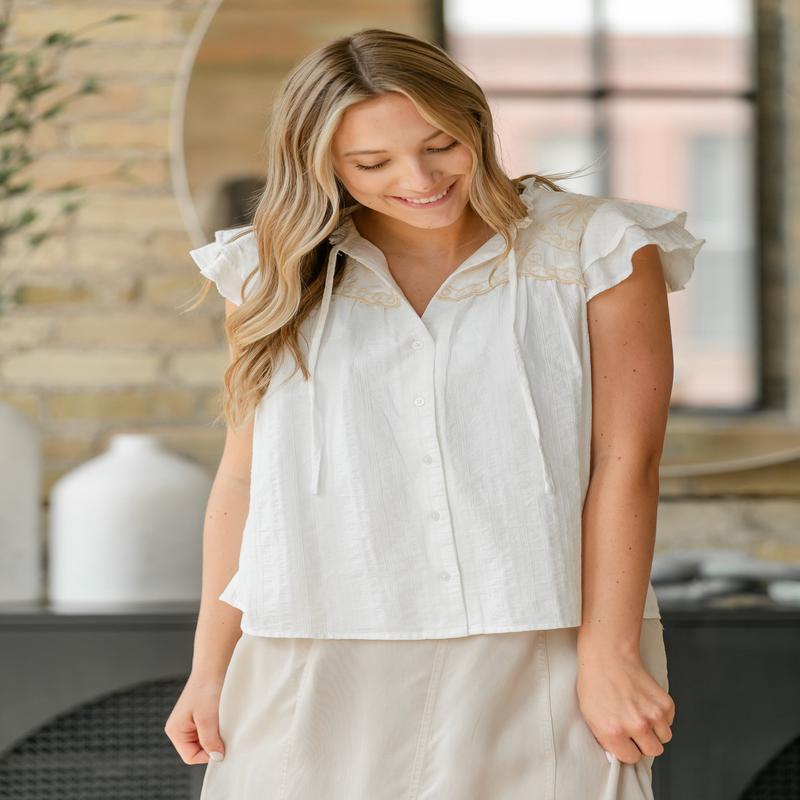 Evie Cap Sleeve Button Up Top - FINAL SALE