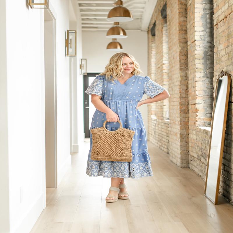 Floral Embroidered Border Detail Dress