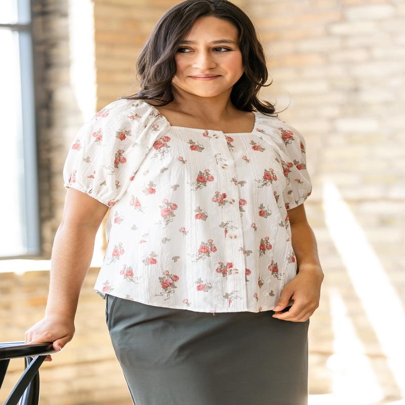 Floral Short Sleeve Square Neck Top - FINAL SALE