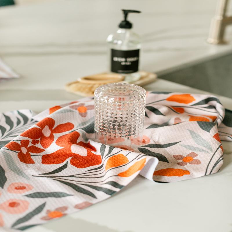 Geometry Fallowers Floral Kitchen Tea Towel