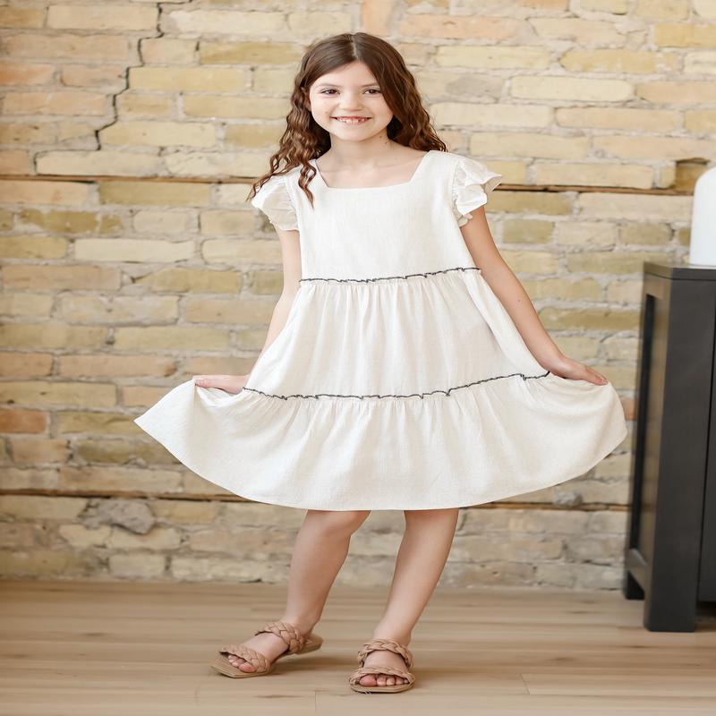 Girl's Square Neck Ruffle Sleeve Dress - FINAL SALE