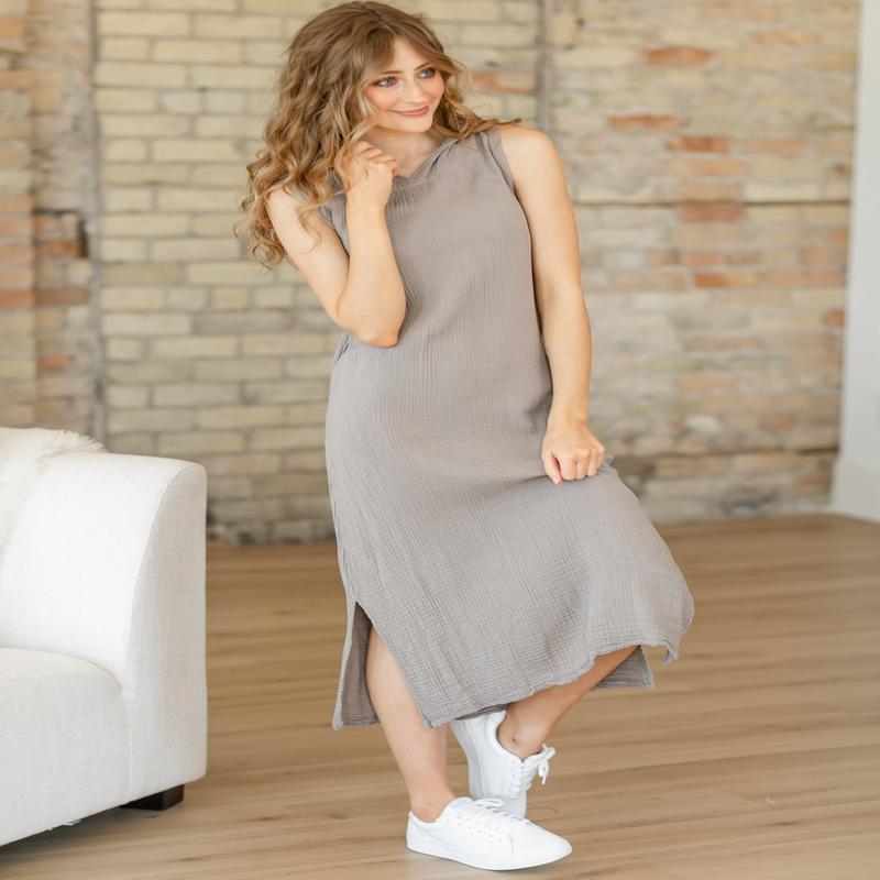 Lucia Garment Dyed Hooded Gauze Dress - FINAL SALE