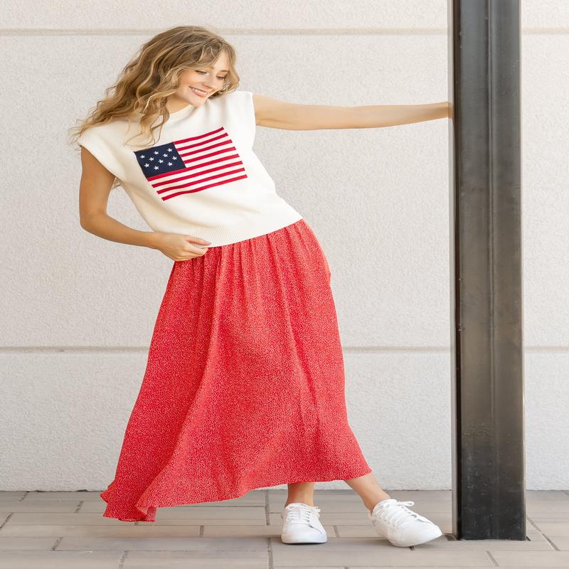 Nina Elastic Waist Flowy Midi Skirt