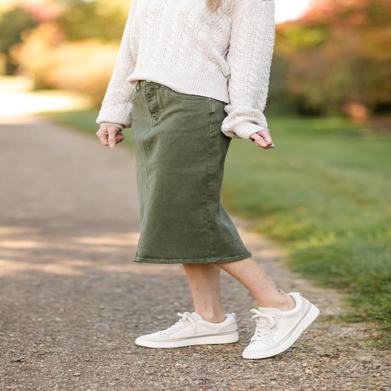 Olive Denim Midi Skirt - FINAL SALE