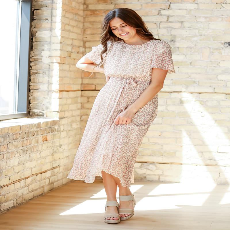 Pleated Floral Waist Tie Maxi Dress - FINAL SALE