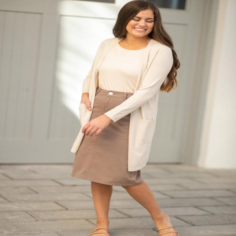 Remi Desert Taupe Denim Midi Skirt - FINAL SALE
