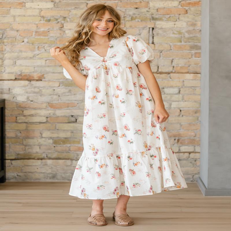 Romantic Floral Puff Sleeve Maxi Dress - FINAL SALE