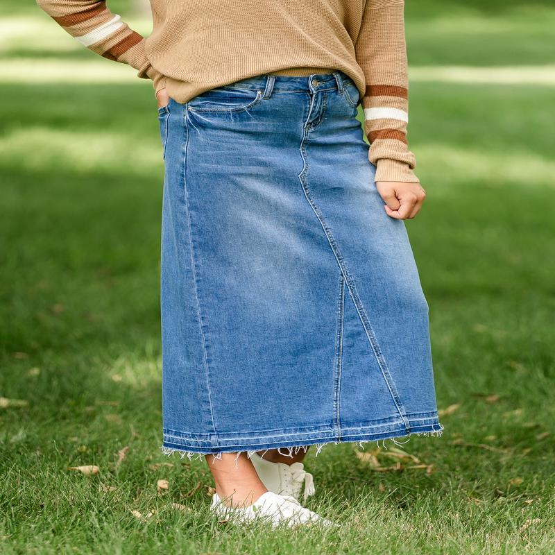 Stacy Raw Hem Long Denim Skirt - FINAL SALE