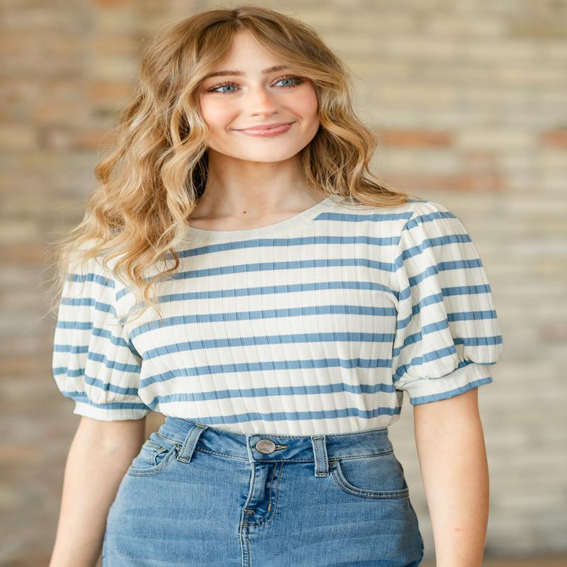 Striped Puff Sleeve Knit Top - FINAL SALE