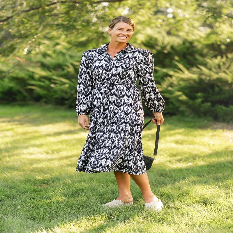 Tiered Button Up Abstract Print Shirt Dress - FINAL SALE
