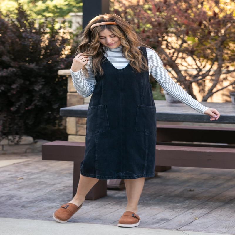 Black Denim Overall Dress