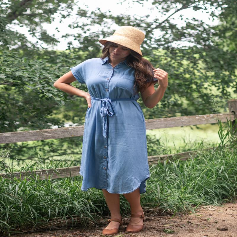 Chambray Belted Shirt Dress