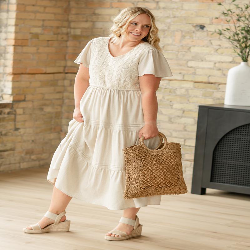 Crochet Detail V-Neck Maxi Dress - FINAL SALE