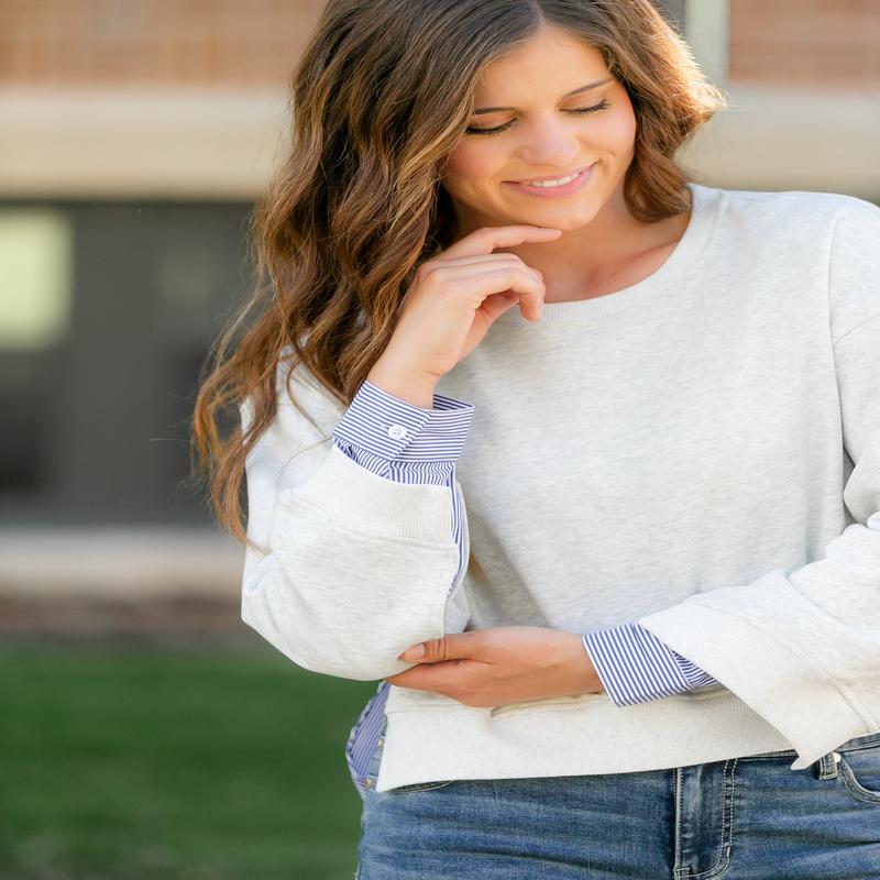 elan Long Sleeve Mixed Media Top - FINAL SALE