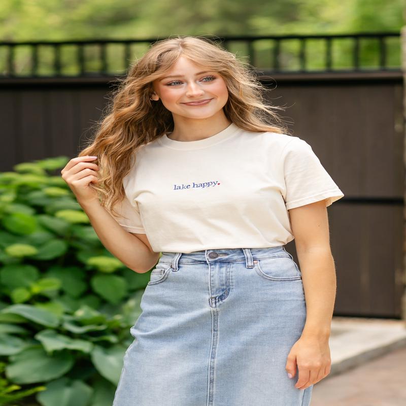 Embroidered Lake Happy Tee - FINAL SALE